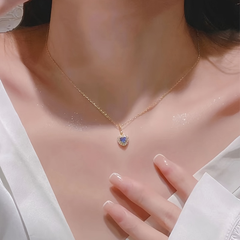 Women's Heart-Shaped Pendant Necklace with Synthetic Zirconia